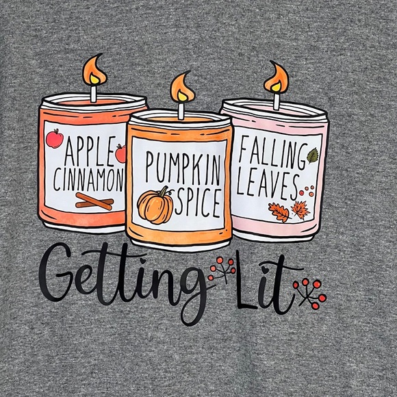 SALE- New Fall "Getting Lit"' Graphic T-Shirt sz.
XL.  Pumpkin Spice Candles - Picture 2 of 4